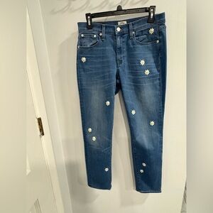J. Crew Denim Boyfriend Jeans with Floral Embroidered Accents